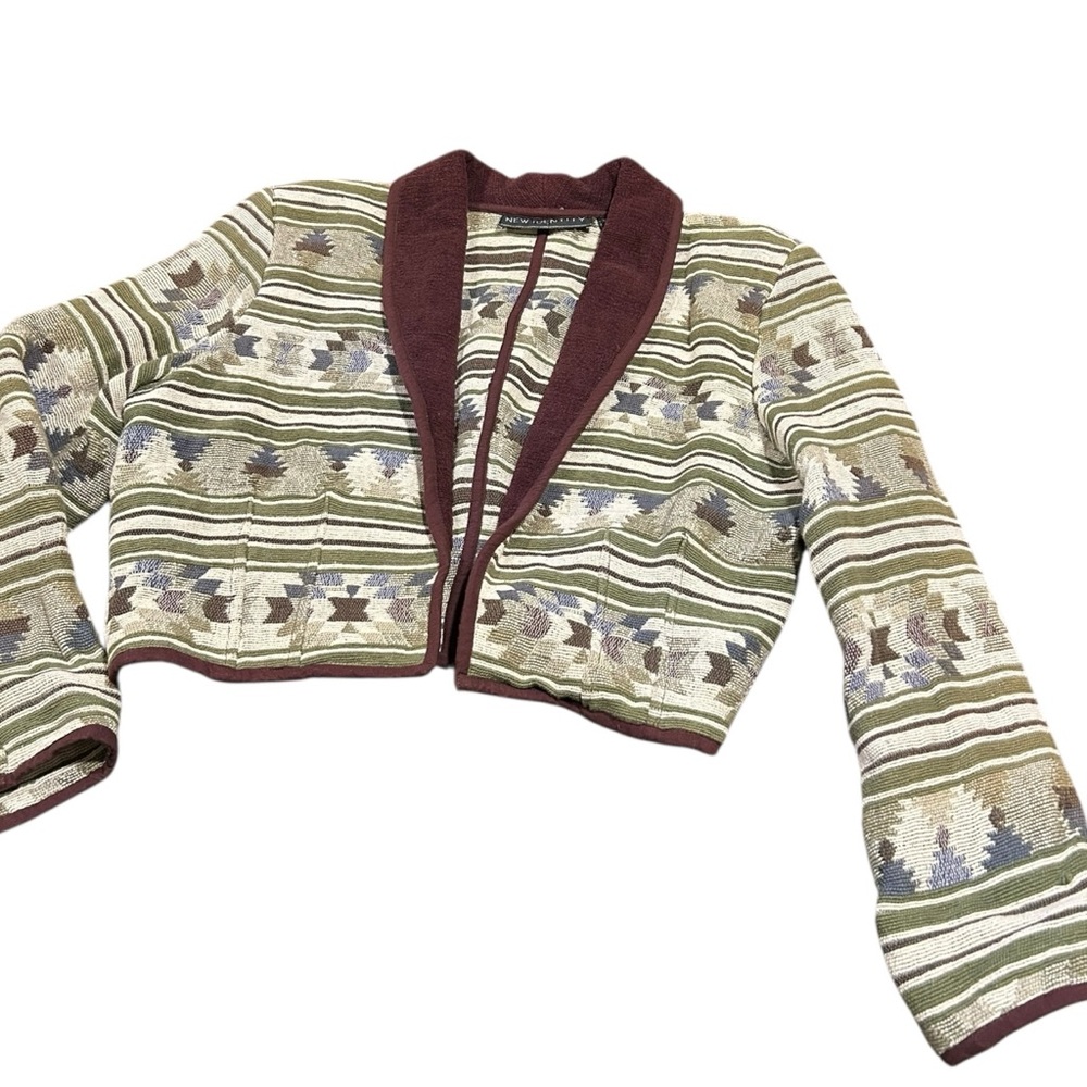 Patterned with Earth Tones Jacket with Maroon Accents - Picture 1 of 6